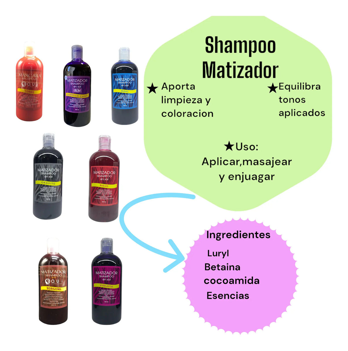 Pack 3 Shampoo Matizadores Profesionales - Rojo, Azul, Violeta y Grafito