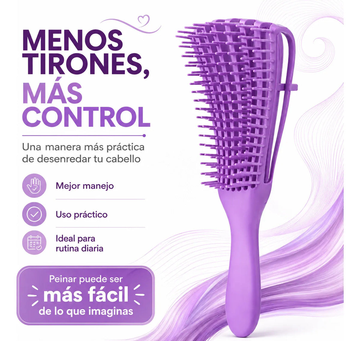 Cepillo  Cabello Rizado Desenreda Fácil Cerdas Lila