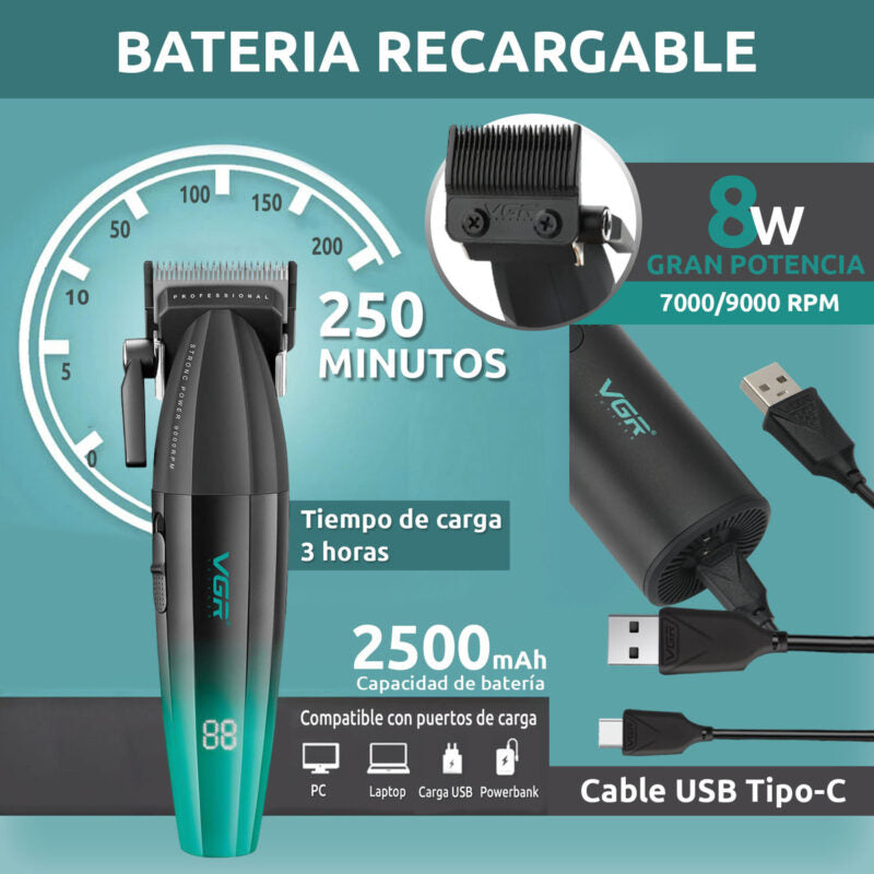 Máquina VGR V-003 Cortadora de Pelo Profesional Inalámbrica Portátil