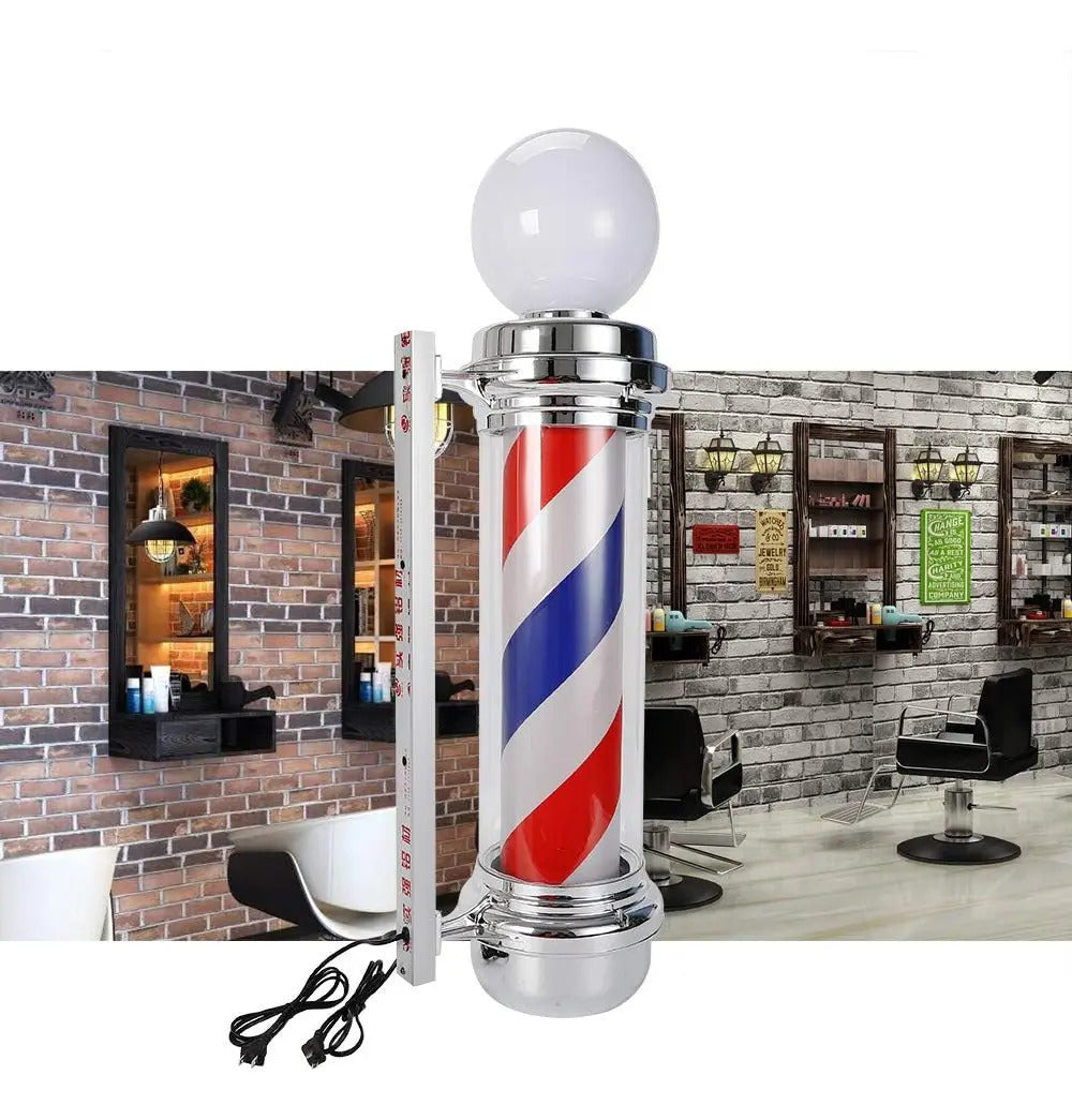Poste de Barbería Profesional 88cm - Luz LED Giratoria Tricolor Clásica