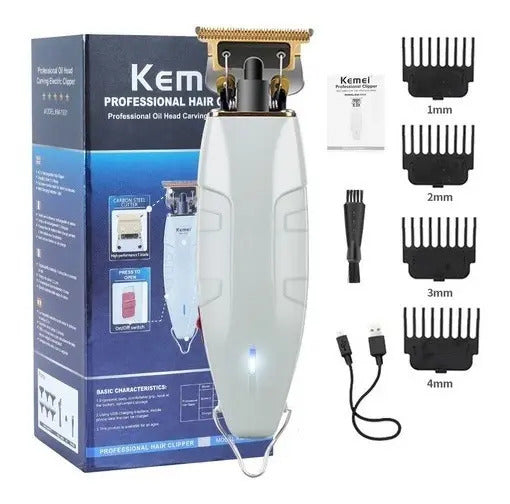 Trimmer Profesional Kemei KM-1931 Blanca: Patillera Inalámbrica de Precisión USB