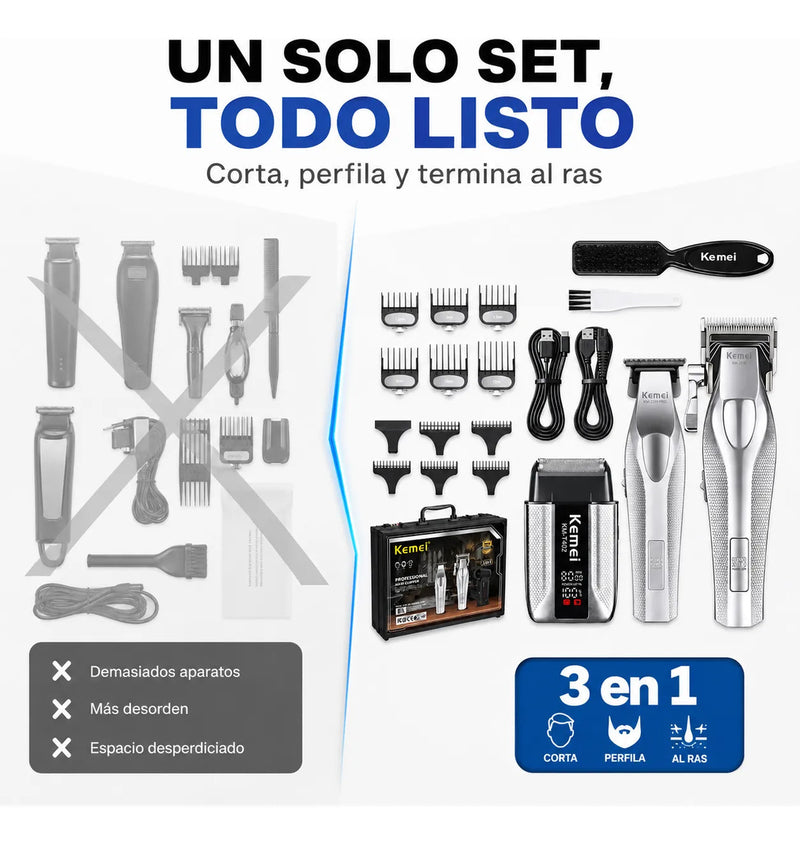 Máquina Cortar Pelo Kemei Kit Barbería  3 En 1 Hoja Dlc Km 4