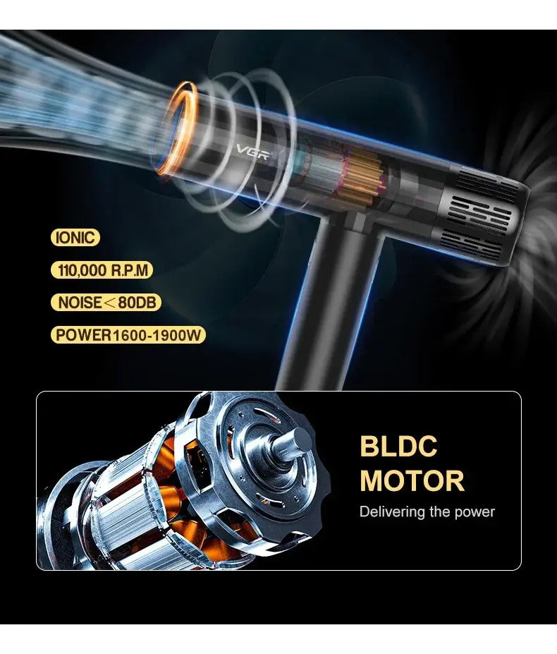 Secador de Pelo Profesional VGR V-427 Iónico Motor BLDC + Difusor y Boquillas