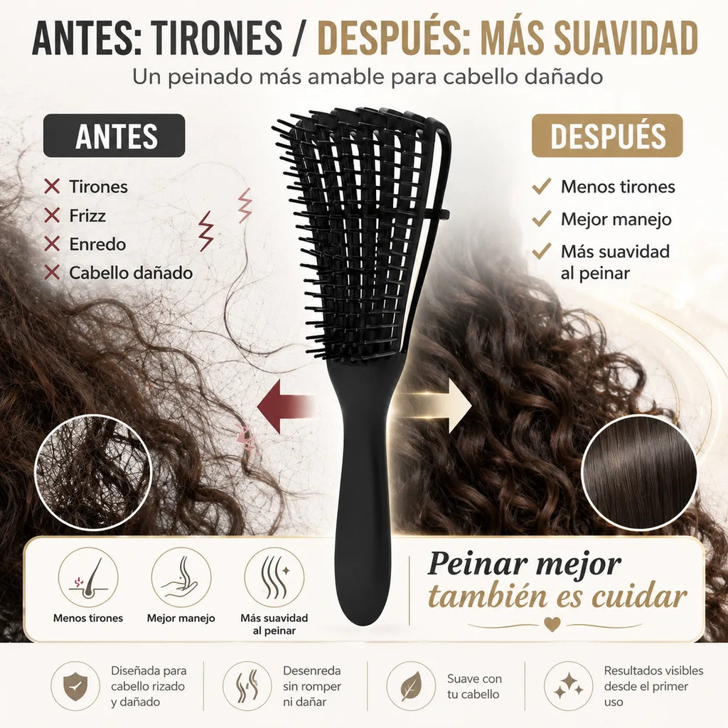 Cepillo  Cabello Rizado Desenreda Fácil Cerdas Negro