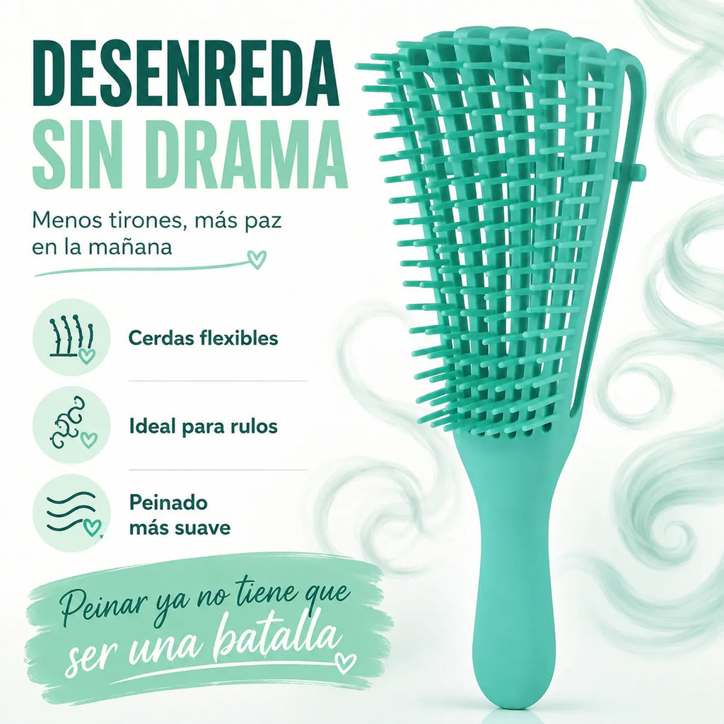 Cepillo  Cabello Rizado Desenreda Fácil Cerdas Verde