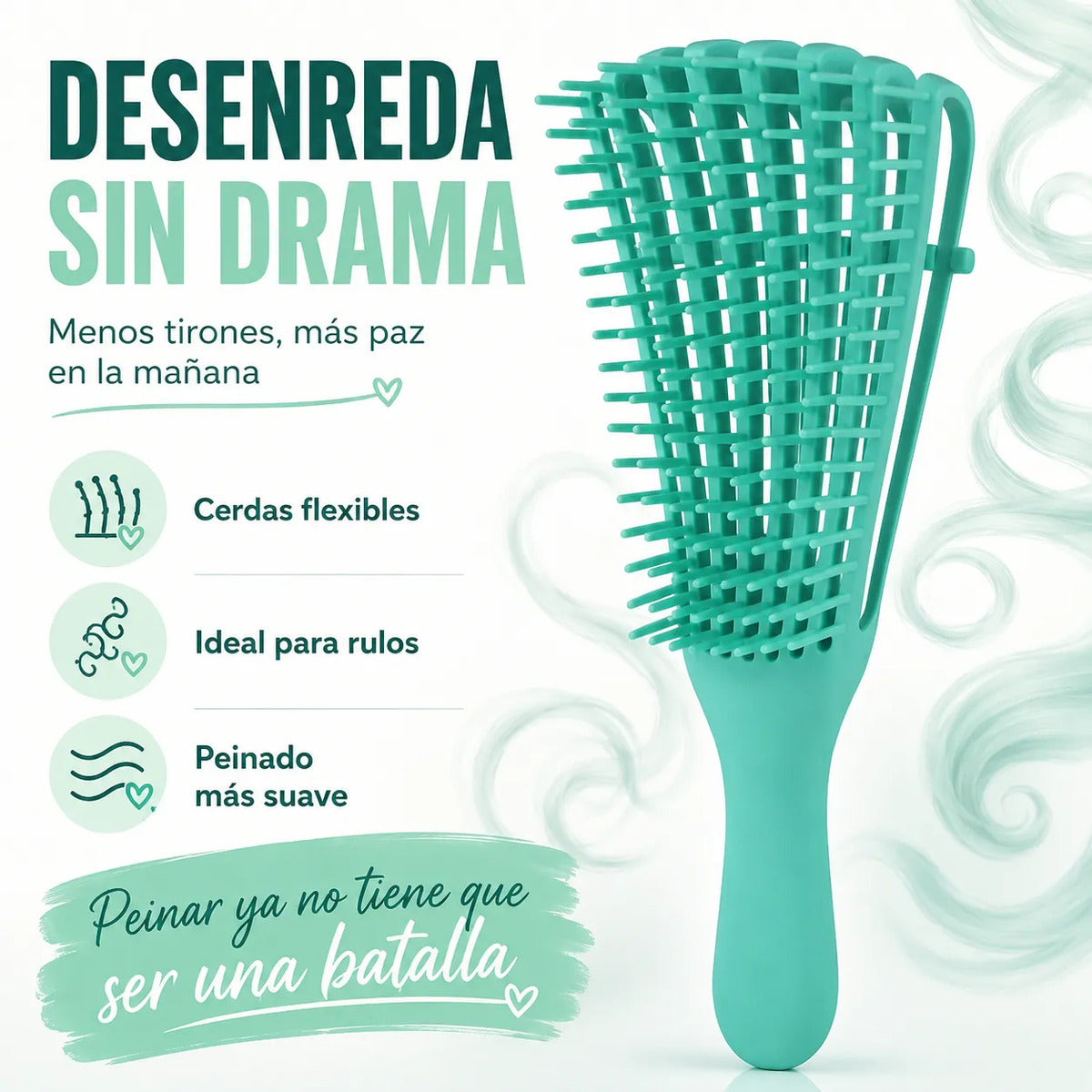 Cepillo  Cabello Rizado Desenreda Fácil Cerdas Verde