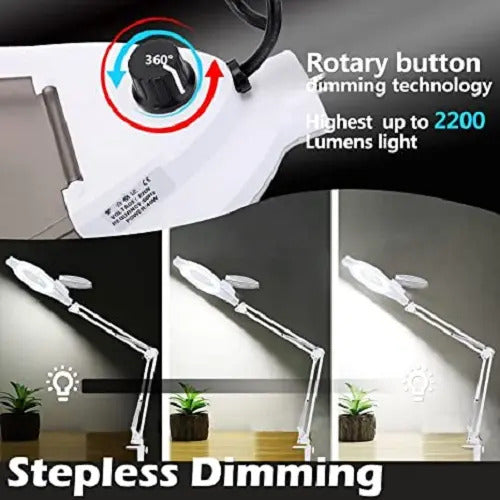 Lámpara de Mesa Profesional con Lupa y Luz LED Regulable - Brazo Articulado 104cm