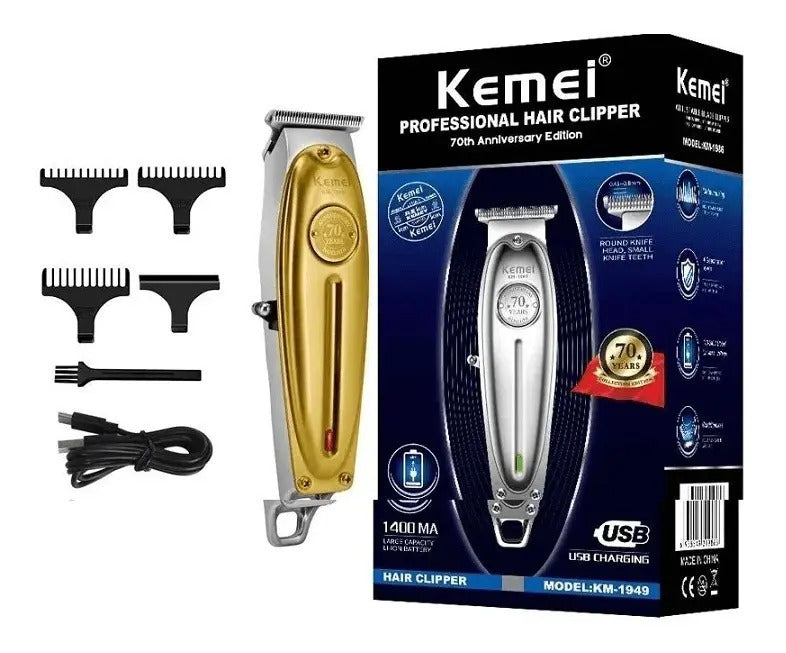 Kit Barbería Profesional Kemei Edición 70 Años: Clipper 1986 + Trimmer 1949 + Shaver TX1