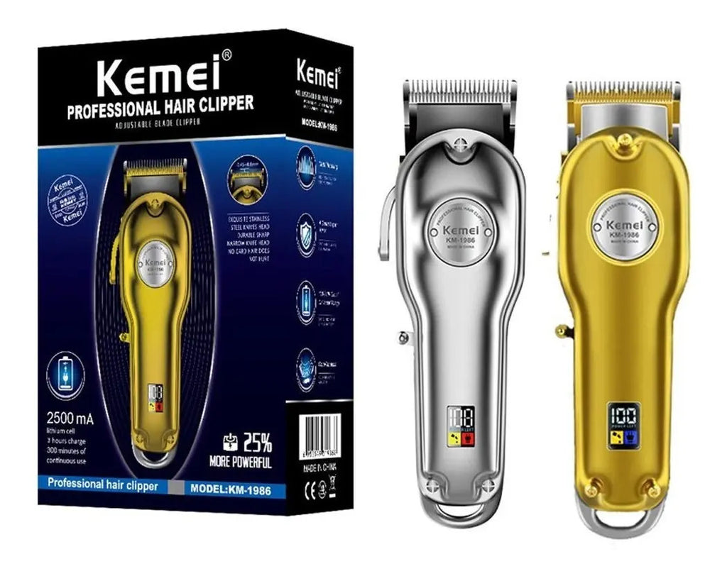 Máquina Cortadora de Pelo Profesional Kemei KM-1986 Inalámbrica Metálica con Pantalla LCD