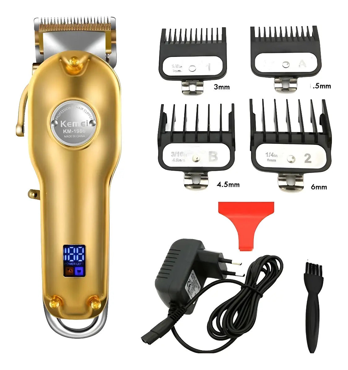 Máquina Cortadora de Pelo Profesional Kemei KM-1986 Inalámbrica Metálica con Pantalla LCD