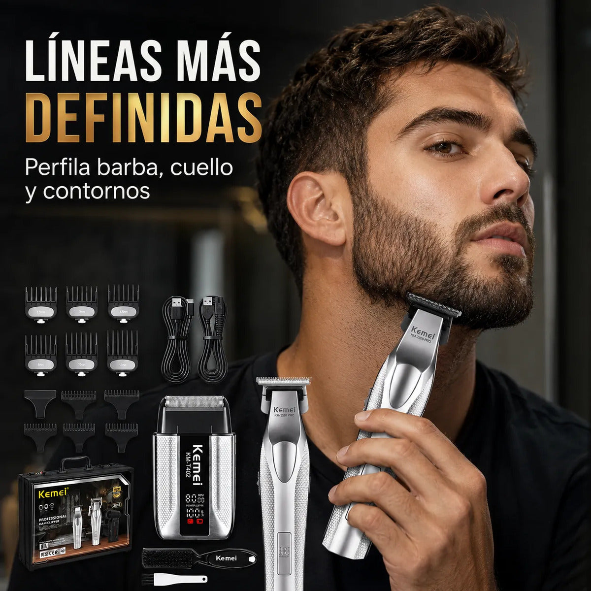 Máquina Cortar Pelo Kemei Kit Barbería  3 En 1 Hoja Dlc Km 4