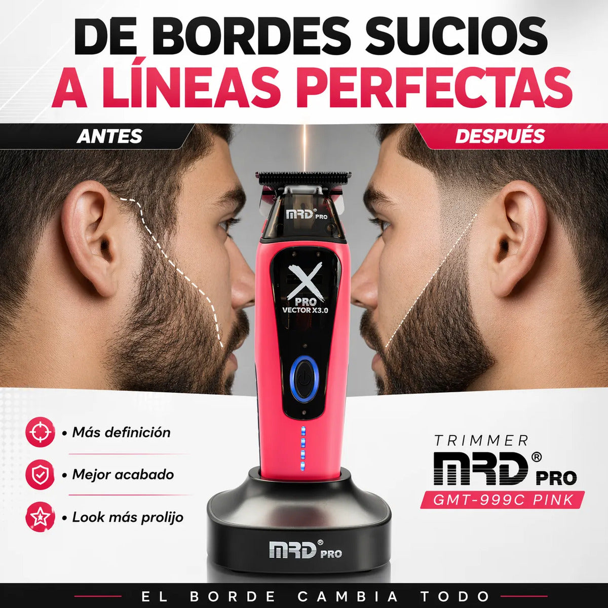 Maquina Cortar Pelo Trimmer Profesional Vector King 3.0 Rosa