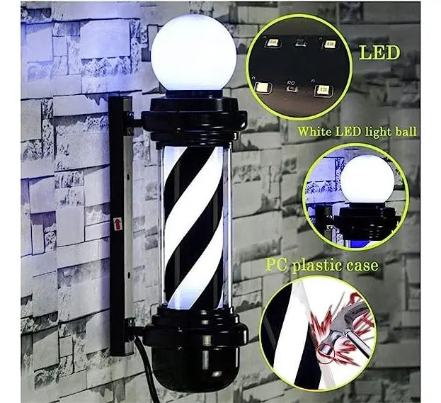 Poste de Barbería Profesional Giratorio 88cm - Luz LED Tricolor Clásica