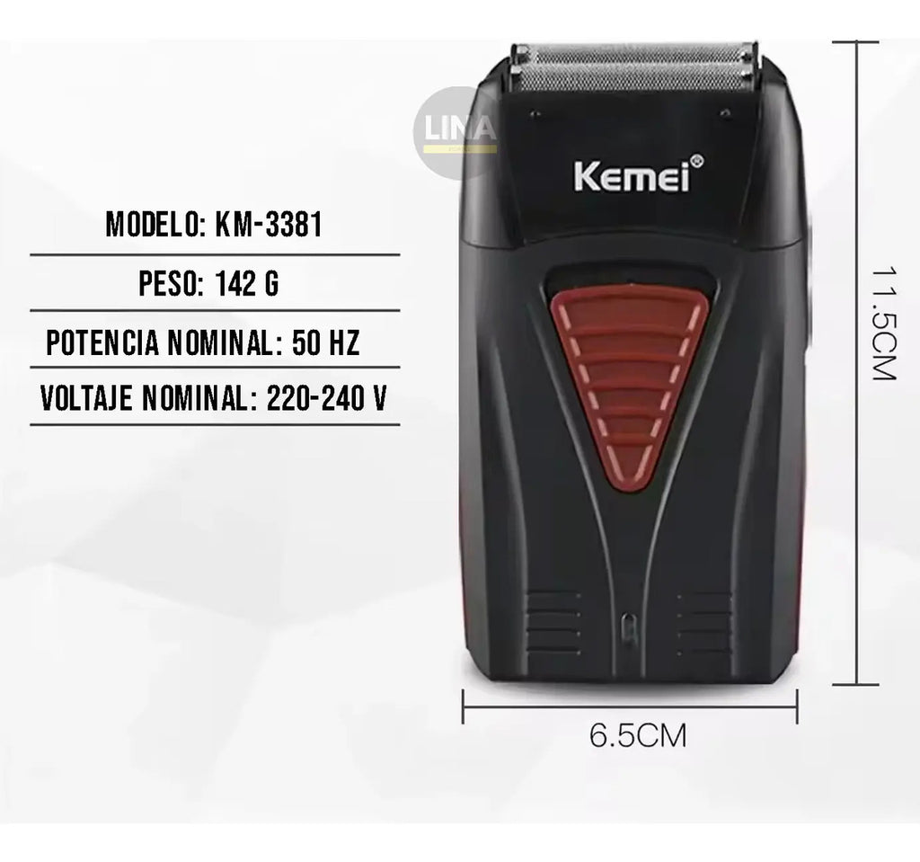 Afeitadora Profesional Kemei KM-3381 Inalámbrica - Doble Malla Rojo/Negro