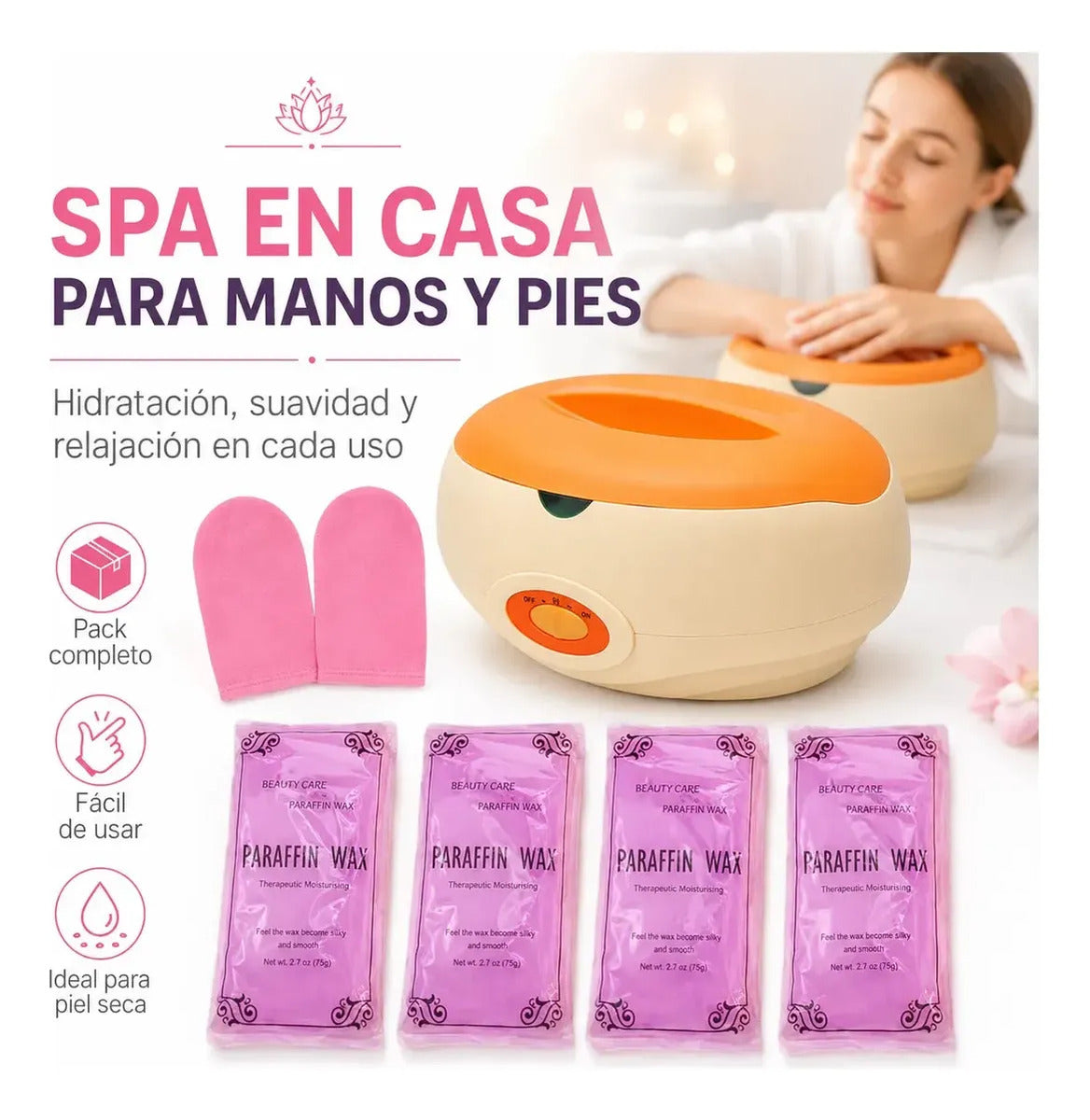 Kit Parafina Completo Olla 3kg + 4 Ceras 450g + 2 Guantes