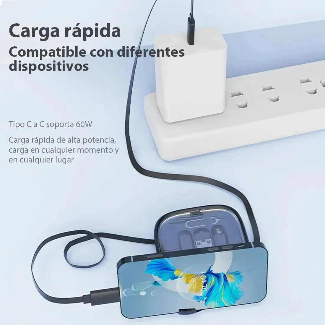 Kit Cable Usb Tipo C Carga Datos Rápida Adaptadores Blanco