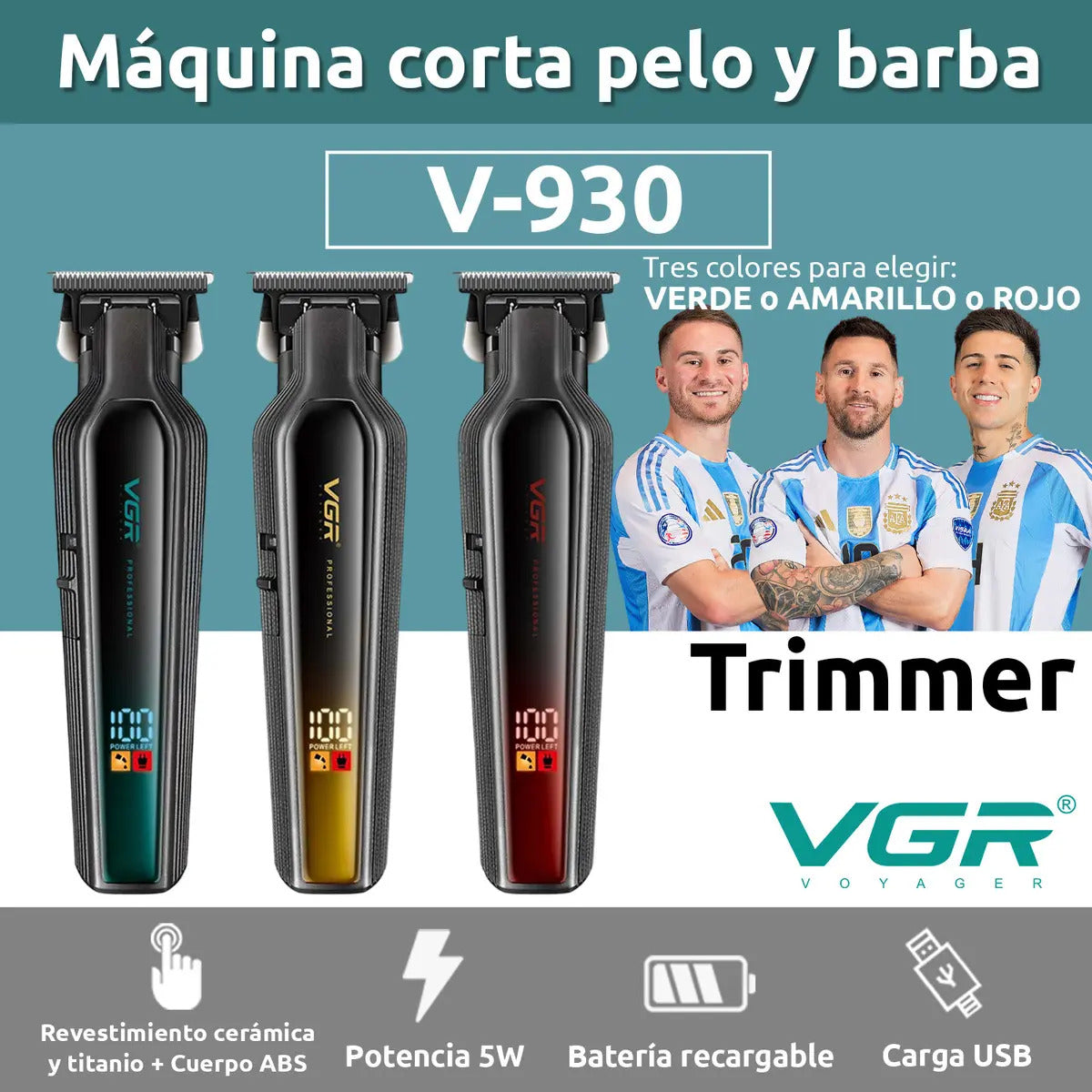 Máquina VGR V-930 Cortadora de Pelo Profesional Inalámbrica 360 Min