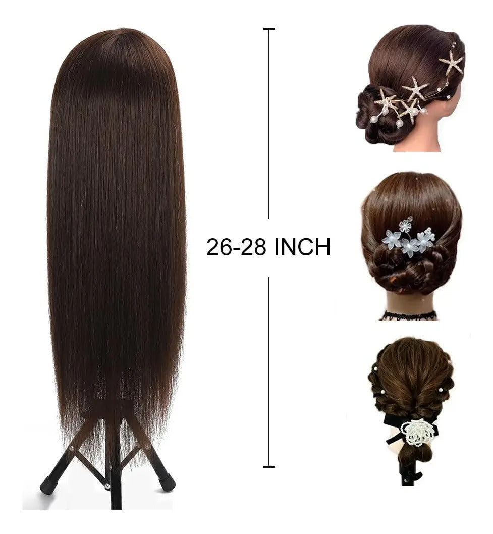 Cabeza de Práctica Profesional 60 cm - Maniquí de Peluquería con Soporte