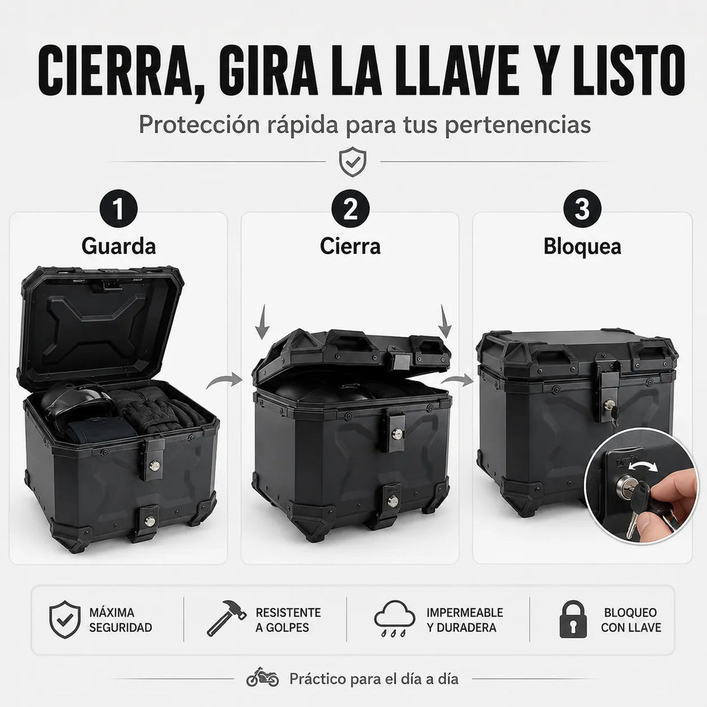 Maleta Moto 45l Antirrobo Con Llave Top Case Negro