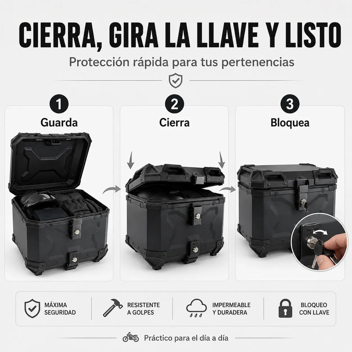 Maleta Moto 45l Antirrobo Con Llave Top Case Negro