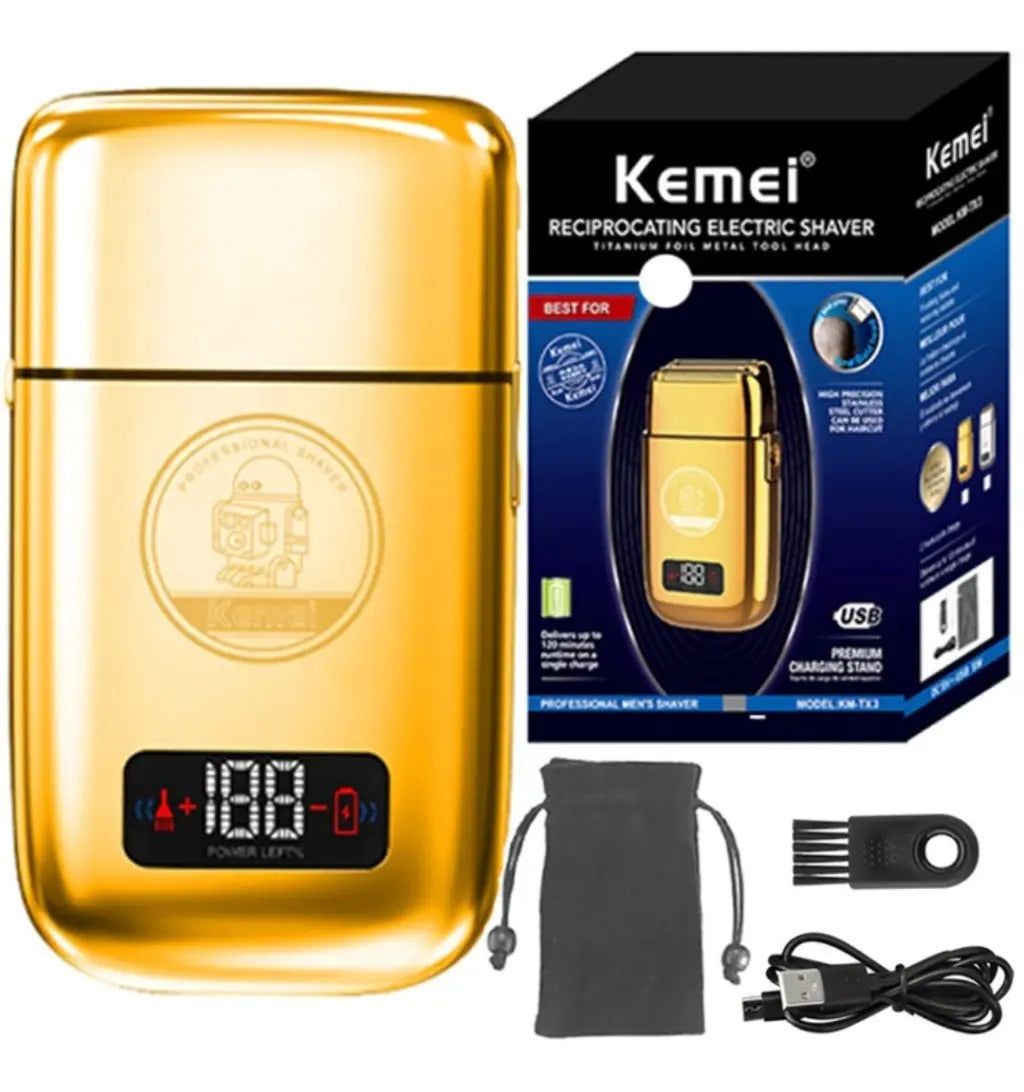 Afeitadora Eléctrica Profesional Kemei Gold - Shaver Inalámbrica de Alta Precisión