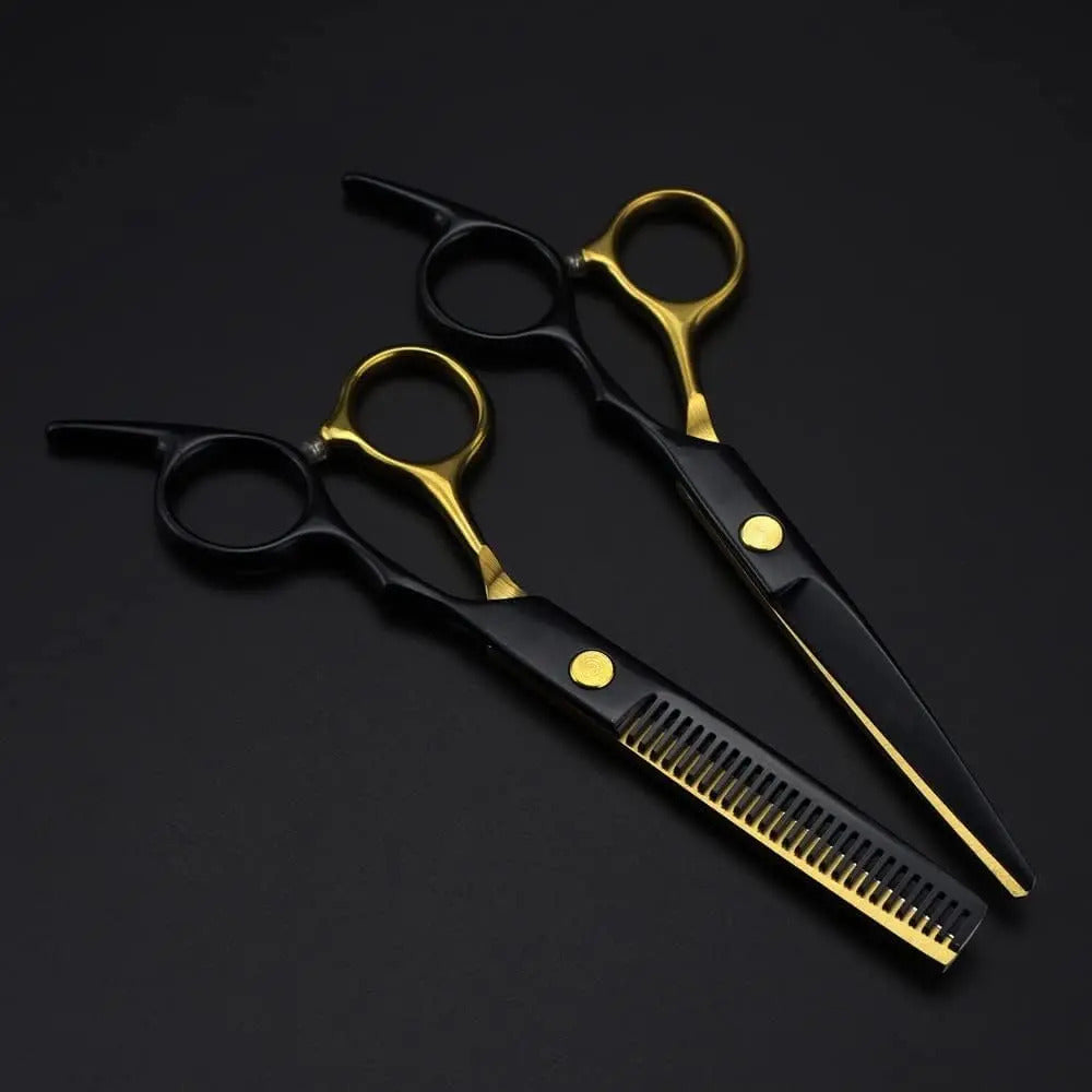 Kit de Tijeras Profesionales de Corte y Entresacado - Filo Navaja Negro y Dorado