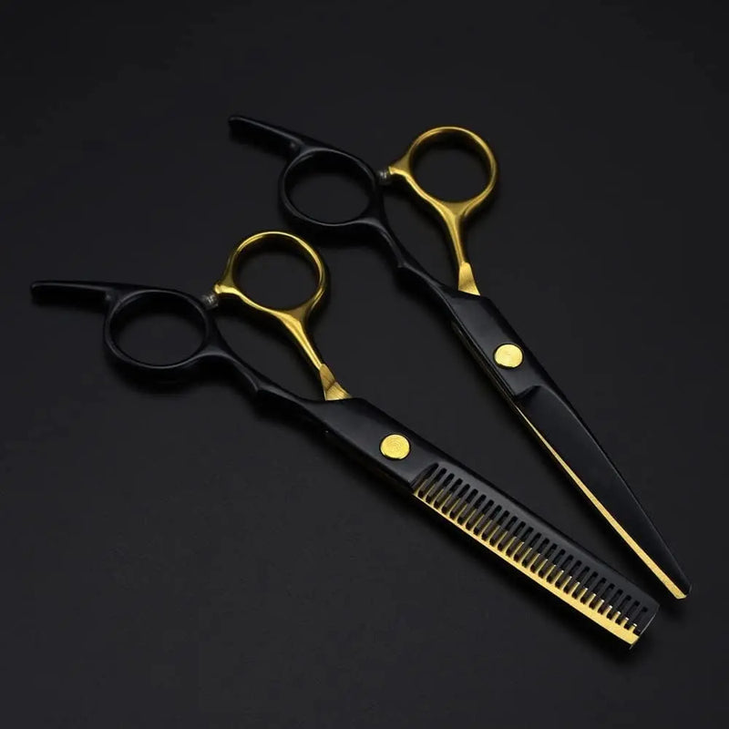 Kit de Tijeras Profesionales de Corte y Entresacado - Filo Navaja Negro y Dorado