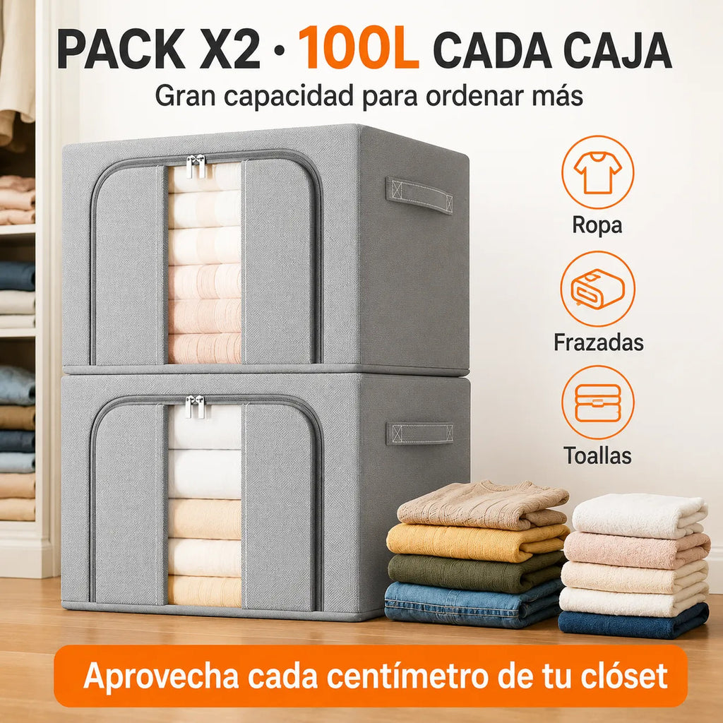 2 Caja Organizadora Plegable Closet Espacio 100l