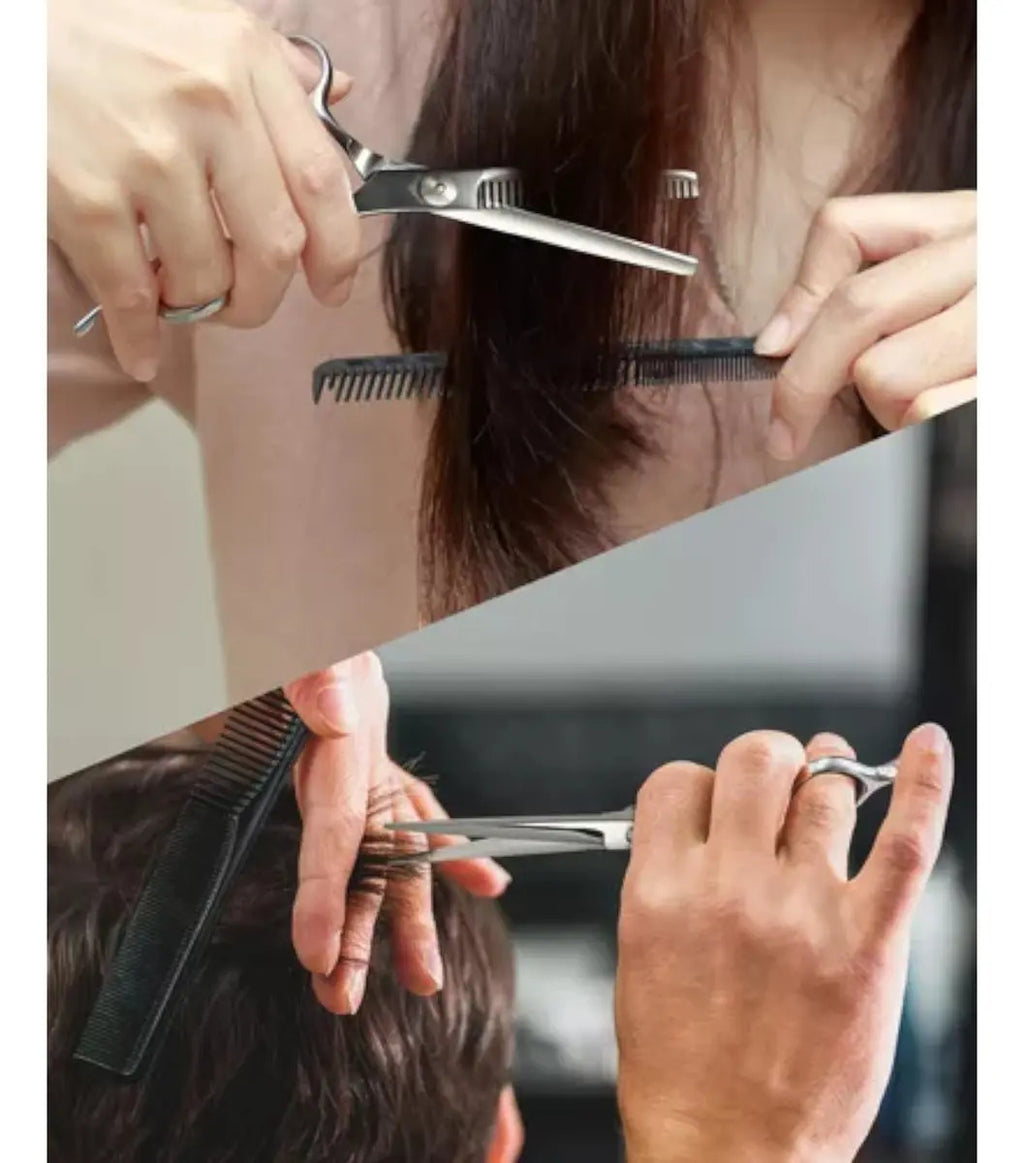 Set De Tijeras Filo Navaja + Esculpidora Barberia-peluqieria