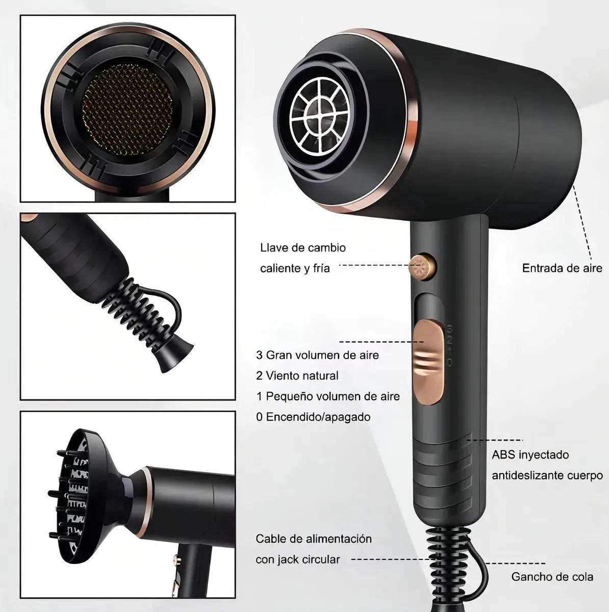 Secador de Pelo Profesional Kemei KM-8896: 1700W Iónico con 3 Boquillas