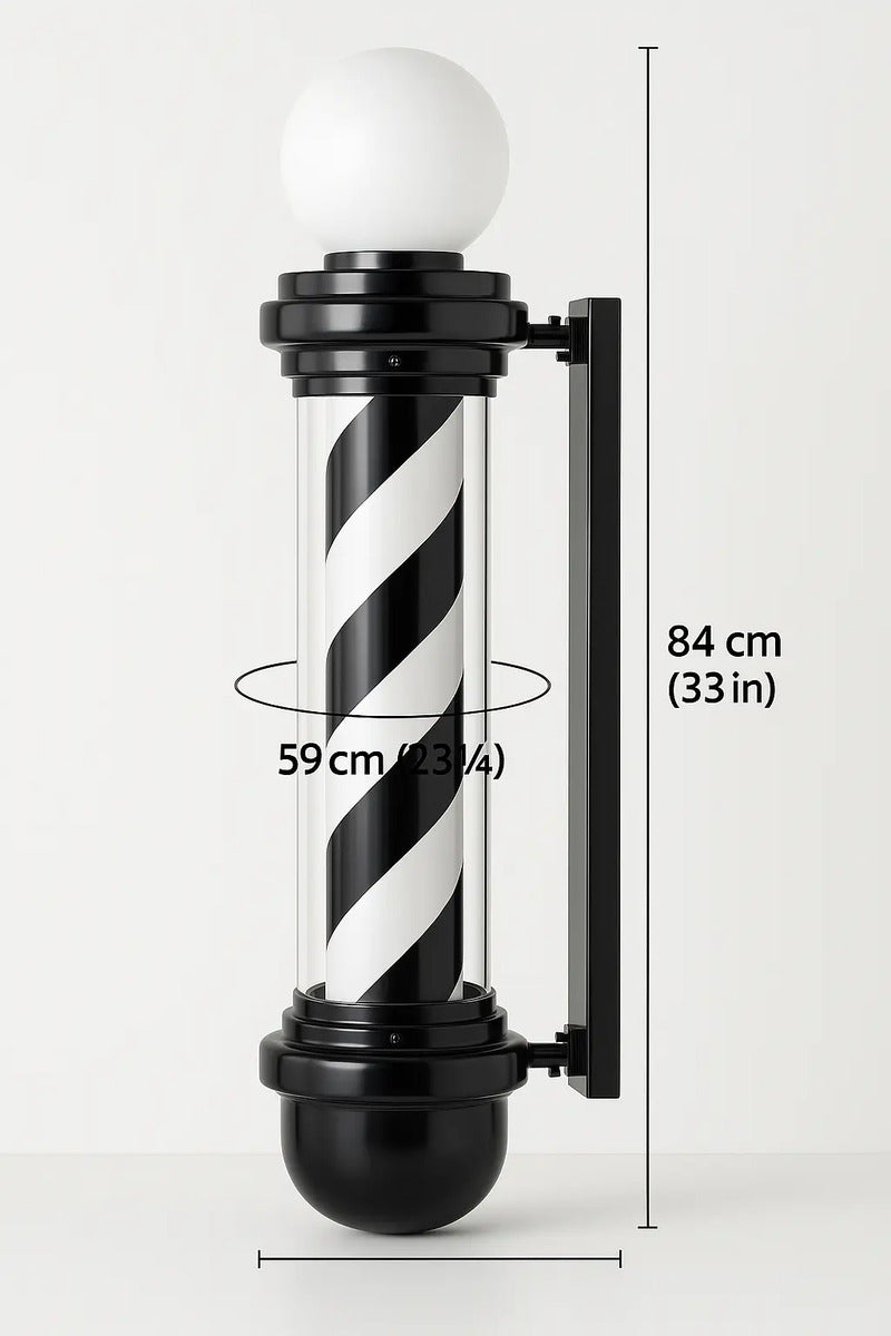 Poste de Barbería Profesional 88cm - Luz LED Giratoria Tricolor Clásica