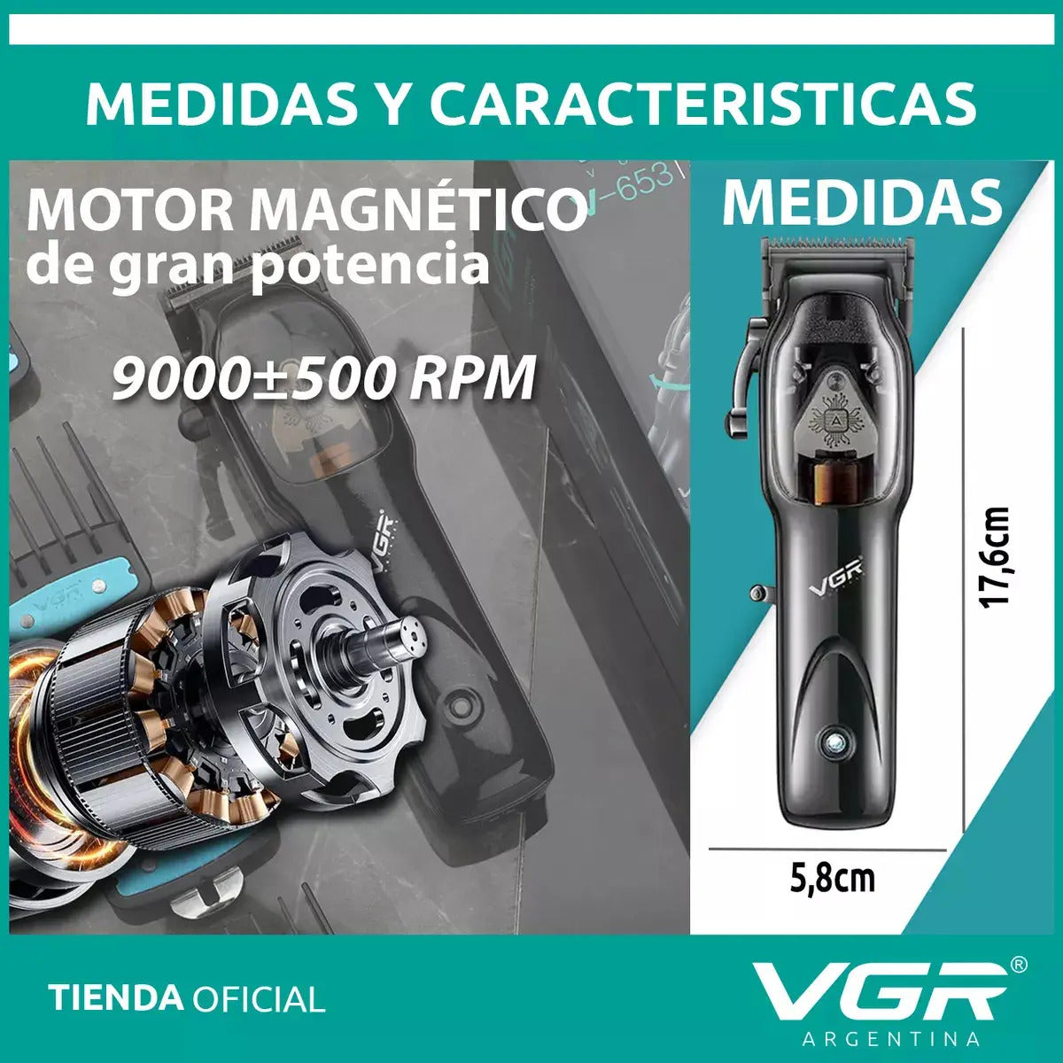 Máquina VGR V-653 Cortadora de Pelo Profesional Recargable 9000 RPM