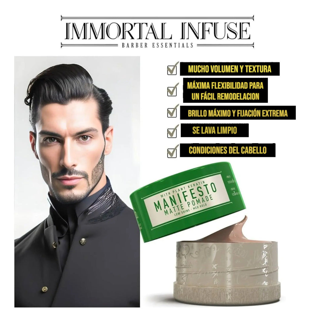Cera Immortal Infuse Manifesto Matte Pomade - Fijación Fuerte y Acabado Mate 150ml