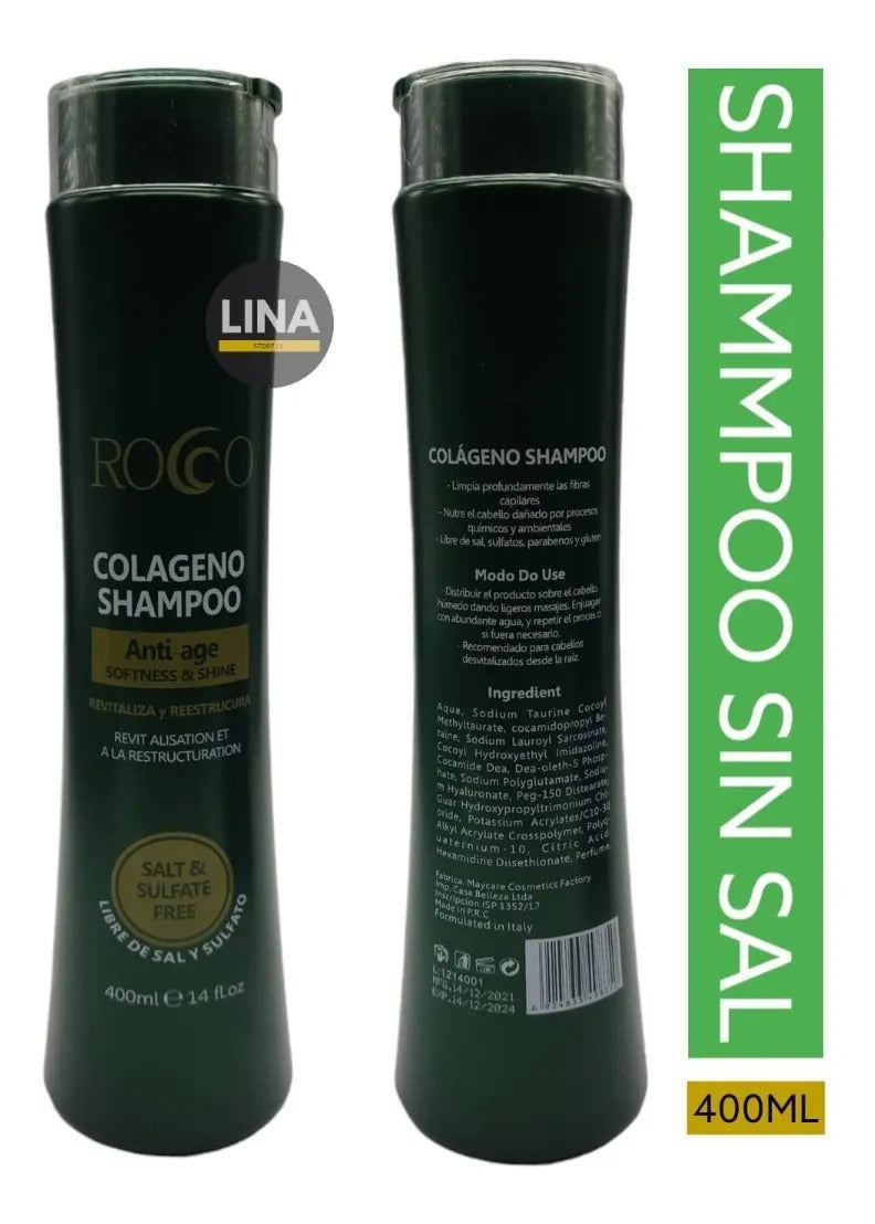 Shampoo Rocco Colágeno Sin Sal 400ml - Tratamiento Profesional Anticaída