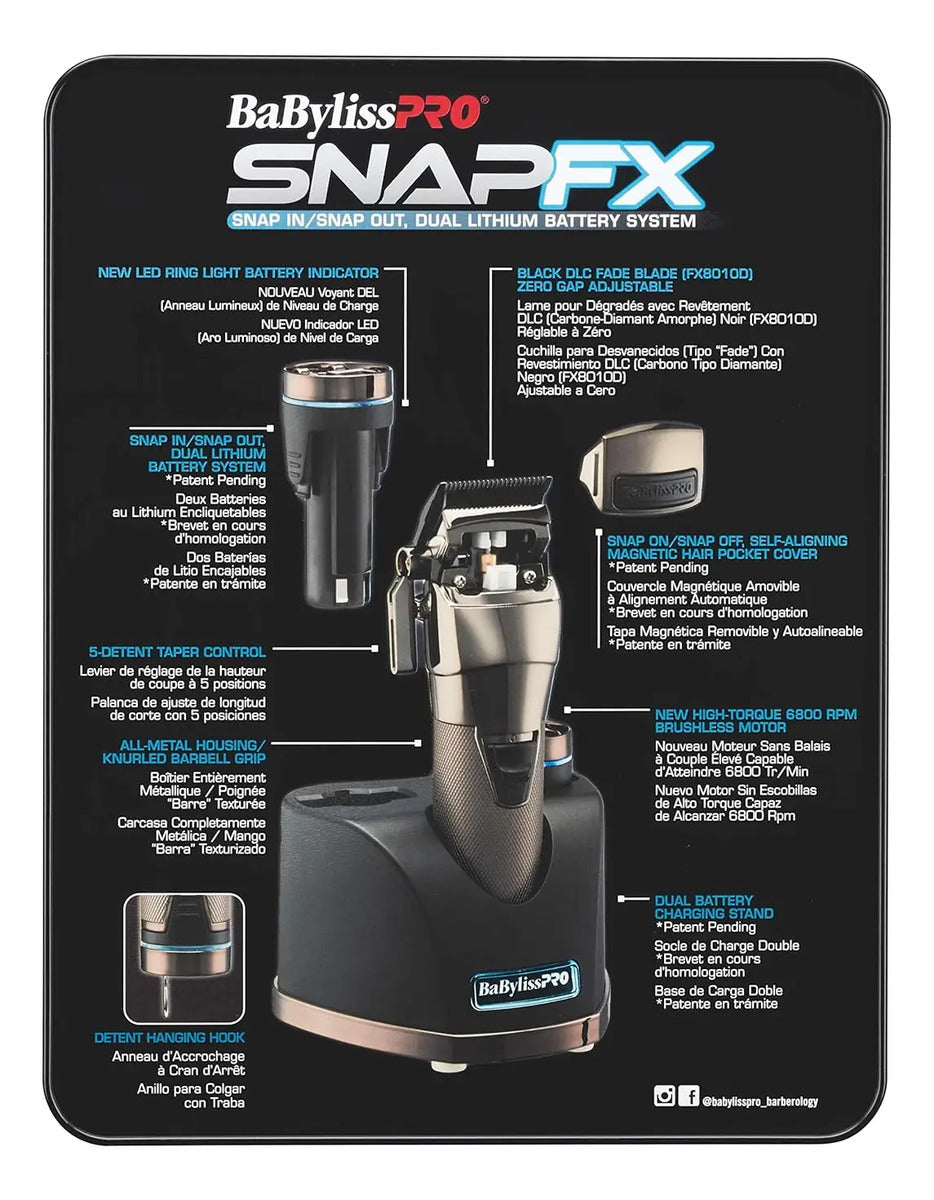 Máquina BabylissPRO SnapFX Clipper 2 Baterías DLC Profesional