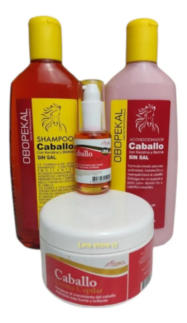 Kit Obopekal Cola de Caballo - Shampoo y Acondicionador Sin Sal + Aceite y Crema