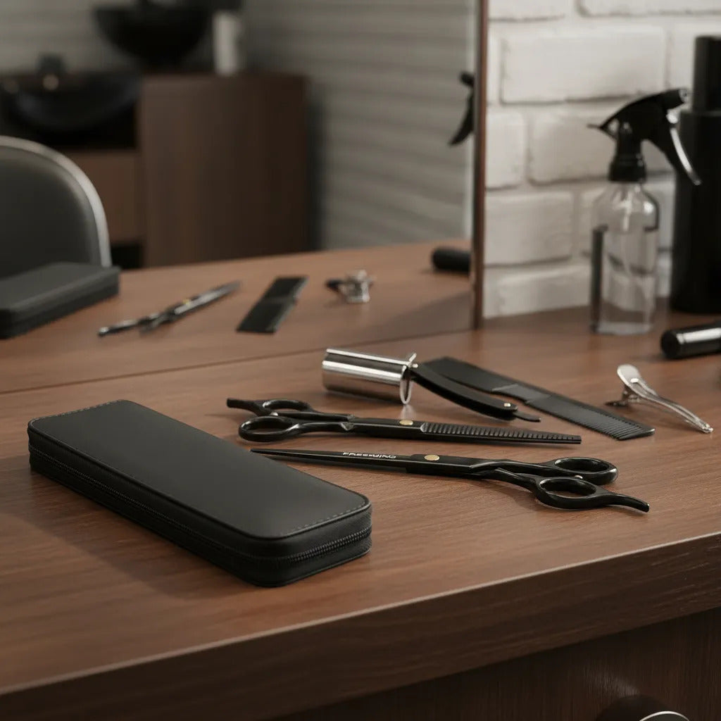 Kit Tijera Profesional Entresacadora + Filo Navaja Barberia
