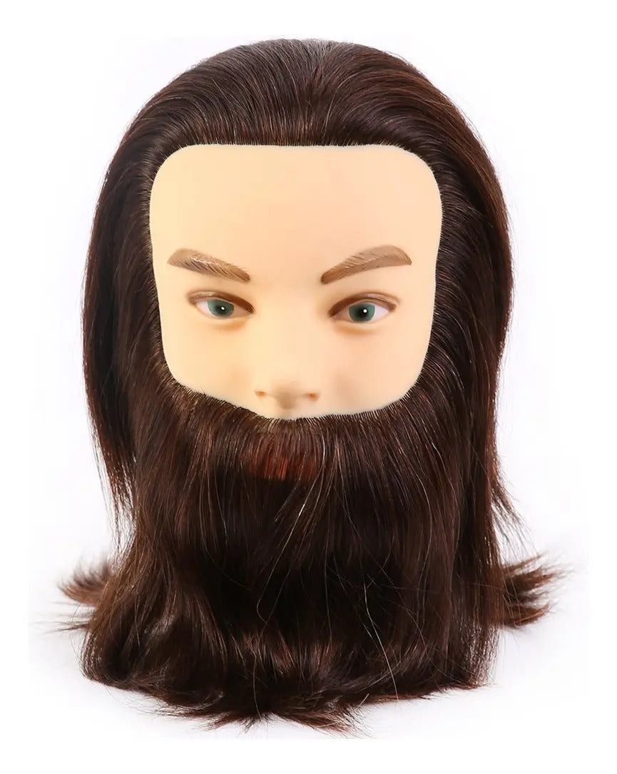 Cabeza de Práctica Masculina 100% Cabello Humano con Barba Profesional