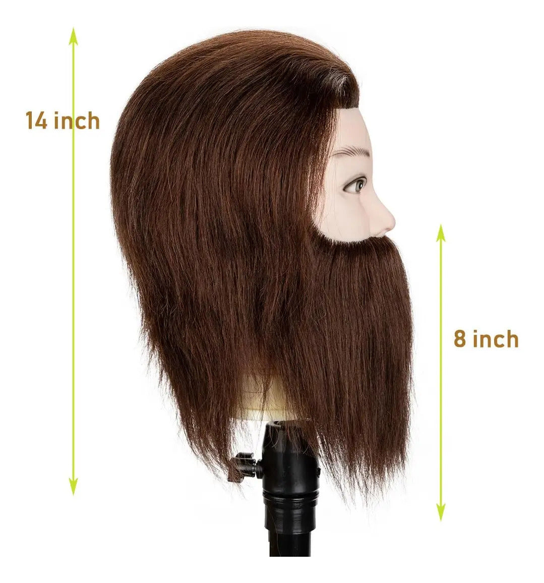 Cabeza de Práctica Masculina 100% Cabello Humano con Barba Profesional