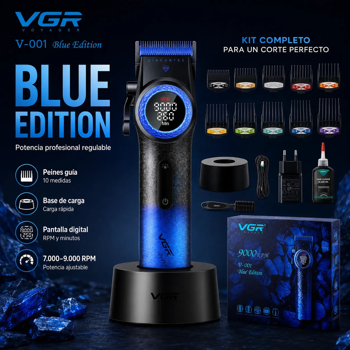 Cortapelos Profesional Vgr V-001 Potencia Regulable 9000 Rpm