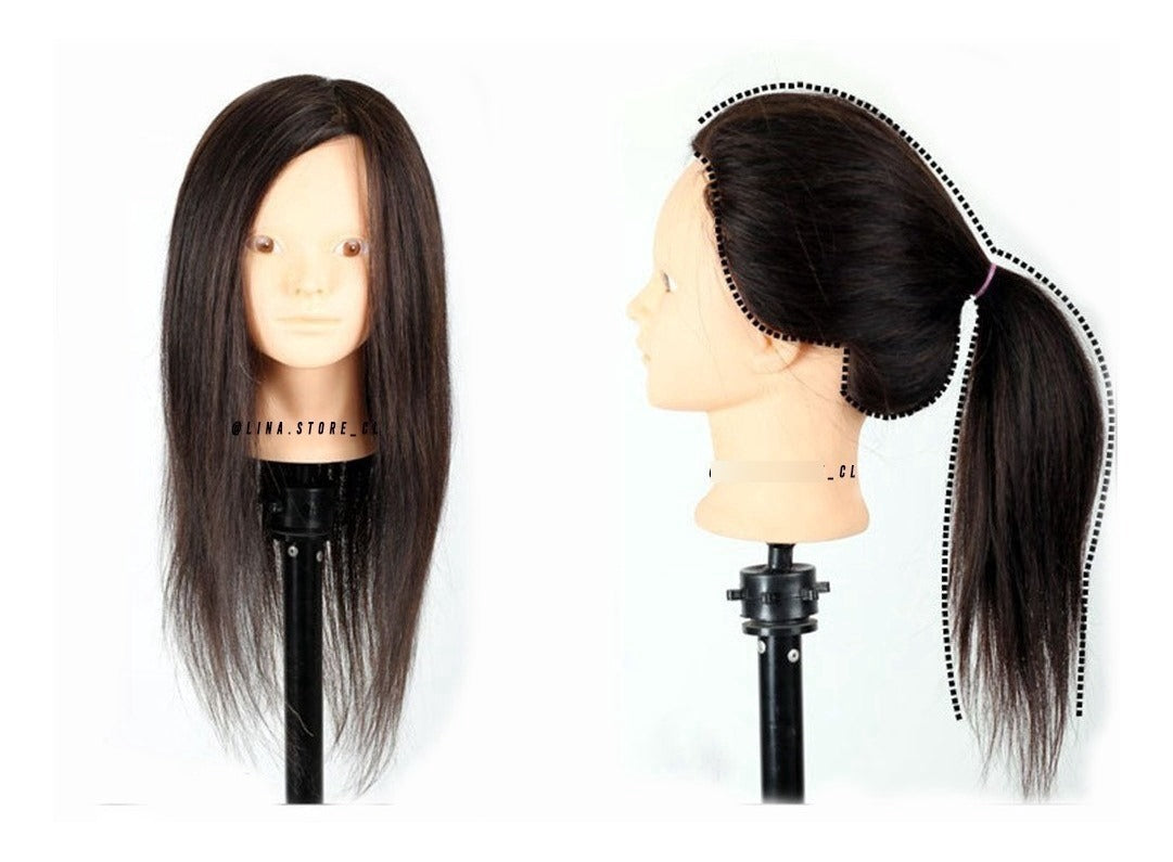Cabeza Técnica Profesional 100% Cabello Natural con Soporte - 60cm