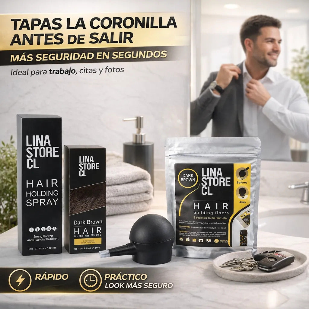 Kit Polvo Castaño Fibra Capilar + Bomba+fijador+ Sobre Carga