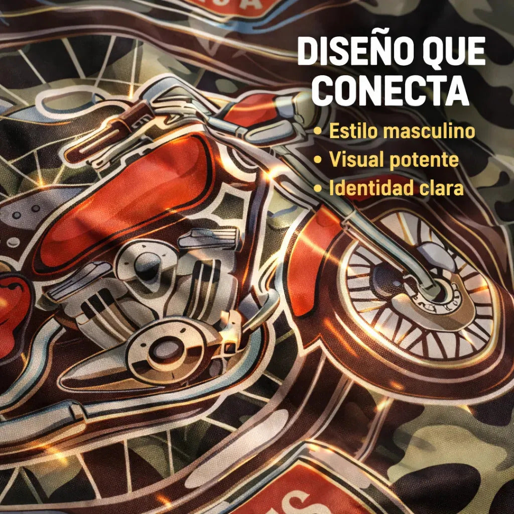 Capa Barbería Hombre Mayor Confort Diseño Moto Camuflaje