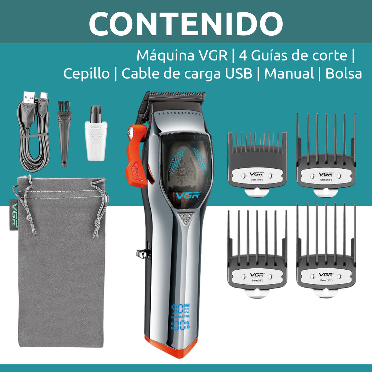 Máquina VGR V-647 Cortadora de Pelo Profesional Inalámbrica 9000 RPM