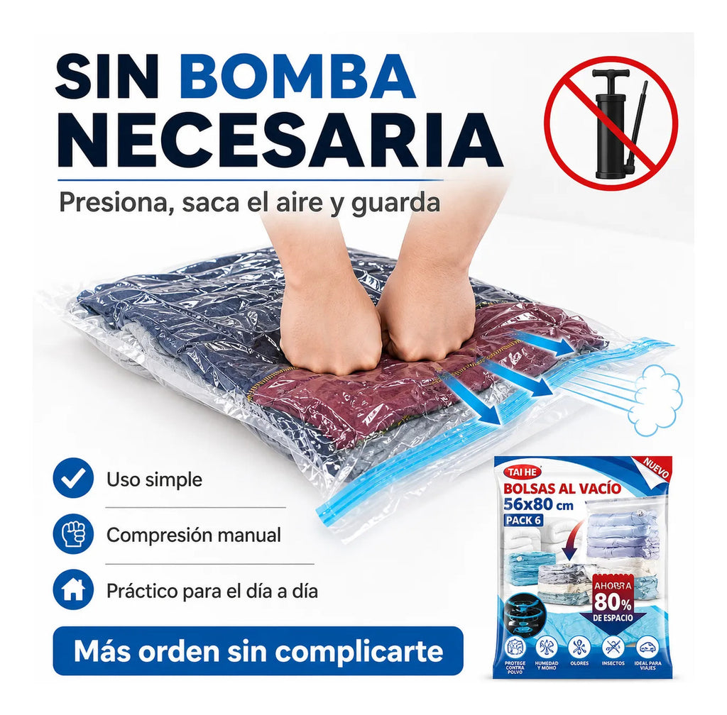 Set 6 Bolsa Al Vacío Ropa Reduce Volumen Ideal Viaje Clóset