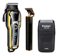 Kit de Barbería Profesional Kemei: Clipper 1990 + Afeitadora 1102 + Trimmer 1971