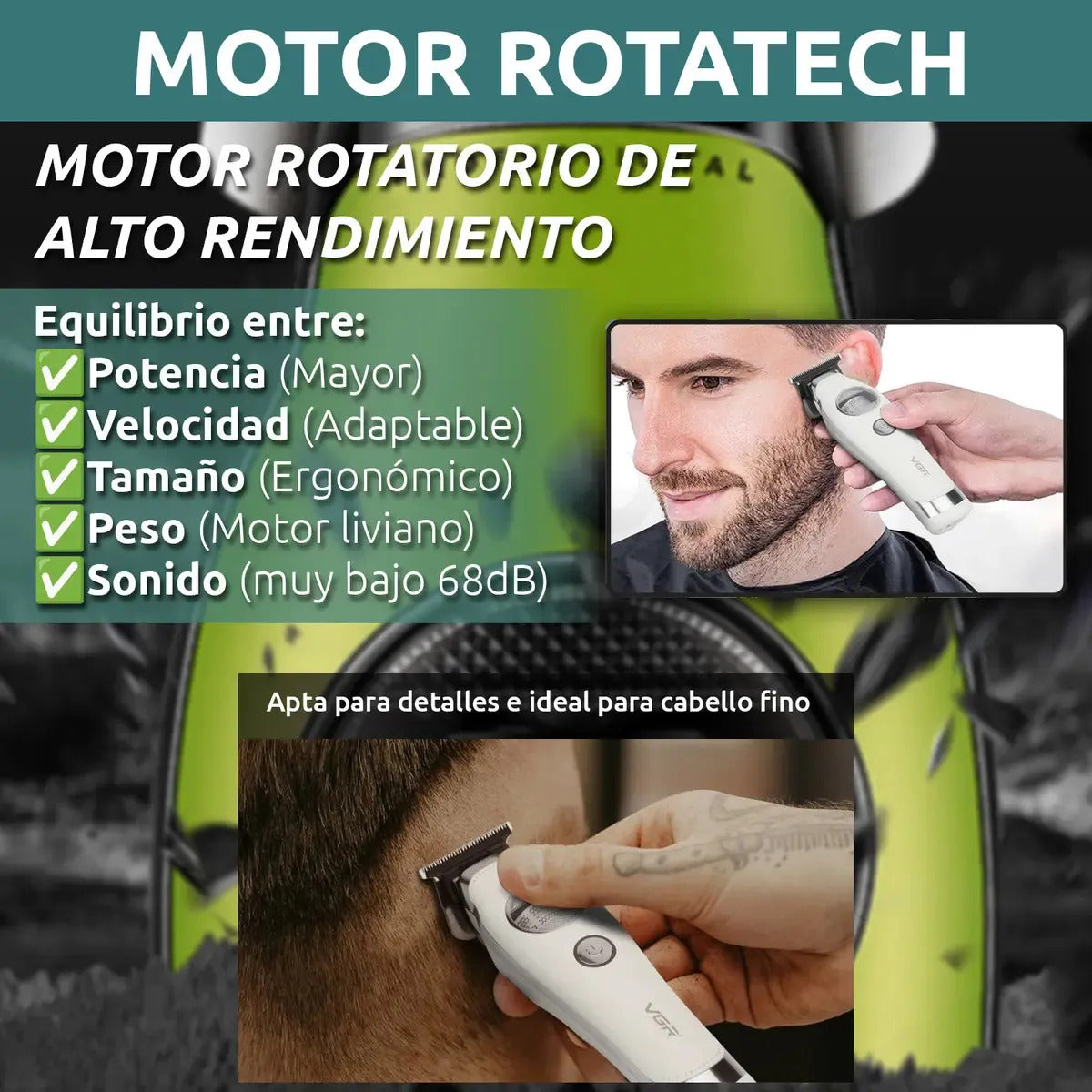 Maquina Corta Pelo Vgr V-880t Bldc 7200rpm Trimmer Patillera