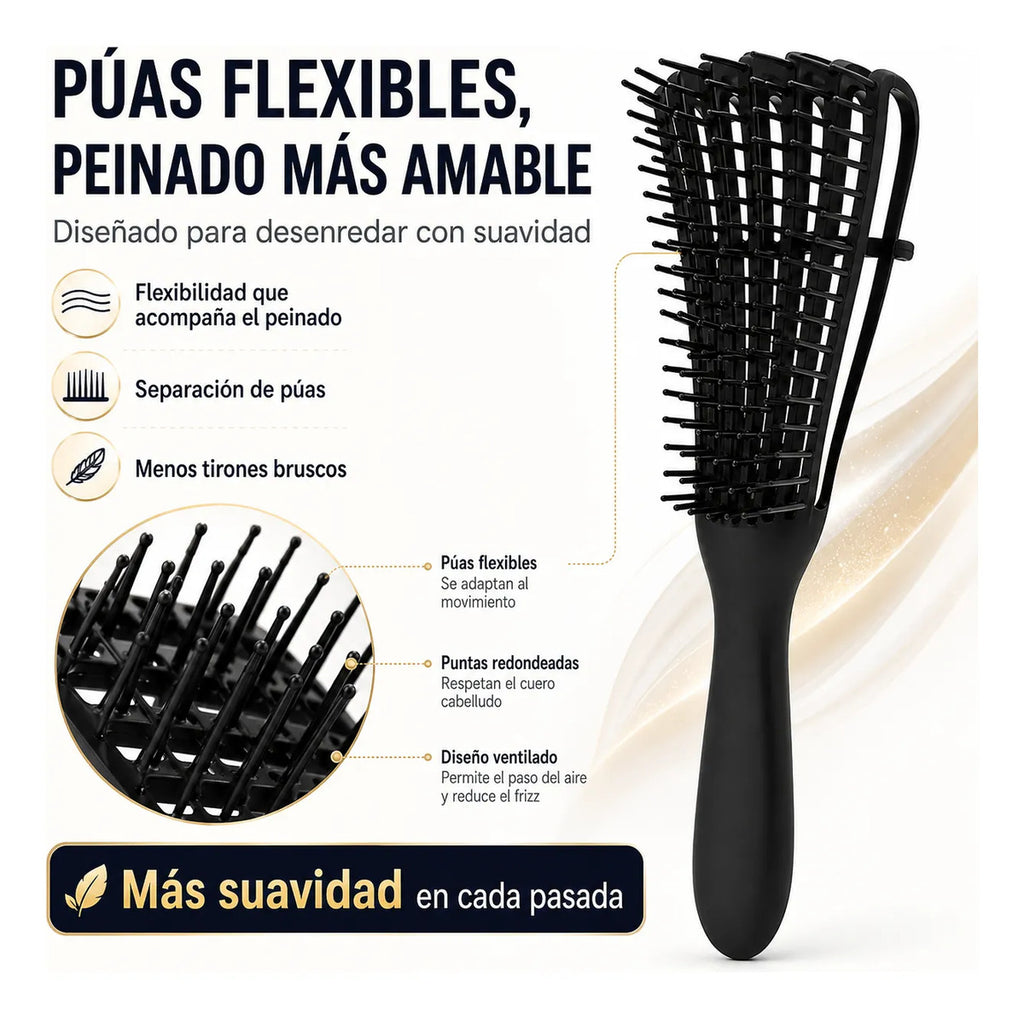 Cepillo  Cabello Rizado Desenreda Fácil Cerdas Negro