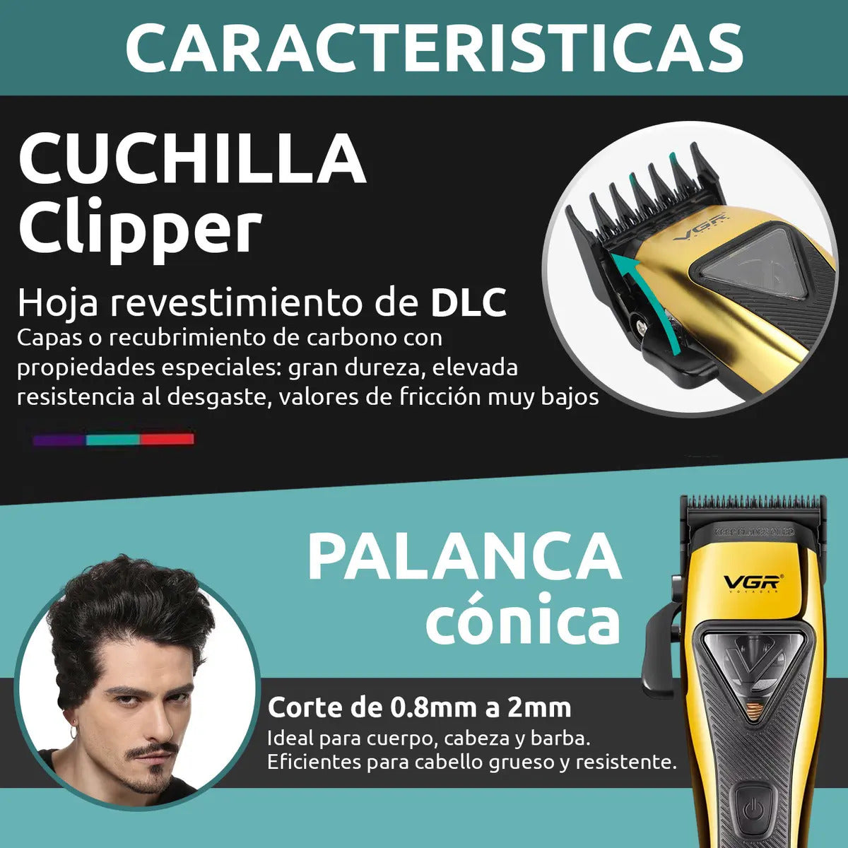 Máquina Cortar Pelo VGR V-015 Profesional 9000RPM Motor Vector con Base