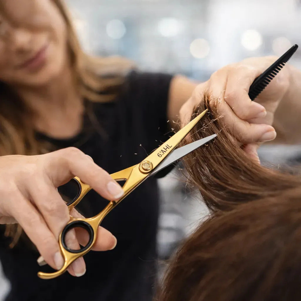 Tijera Profesional 6,0 Filo Navaja Para Corte Dorada Wahl